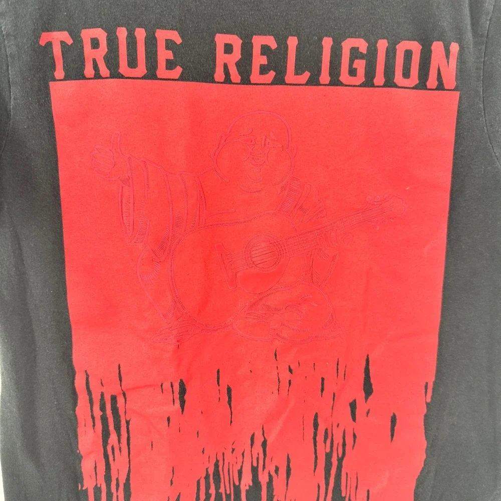 True Religion Mens Black Red‎ Buddha Drip Graphic T-Shirt XS Short Sleeve Tee